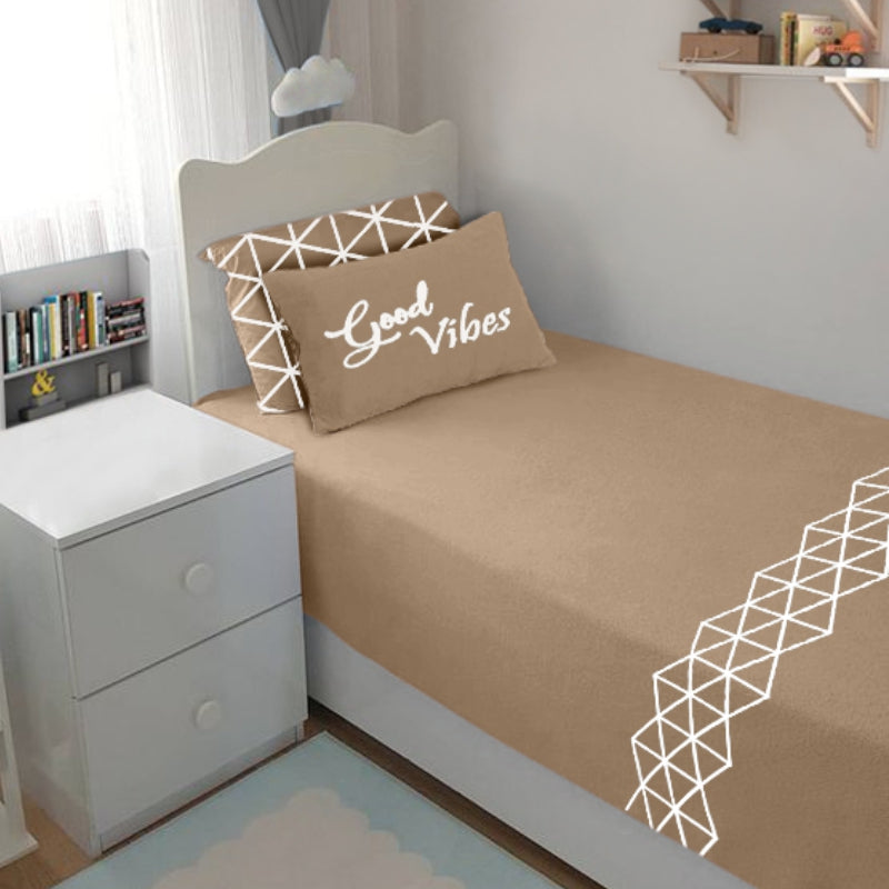Bodycomfy 100% Cotton Hosiery Single bed Fitted Bedsheet – Geometric Print