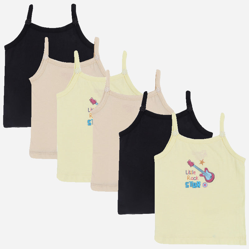 DYCA Girls Cotton Vest Dori Neck Sleeveless Solid Pack Of 6