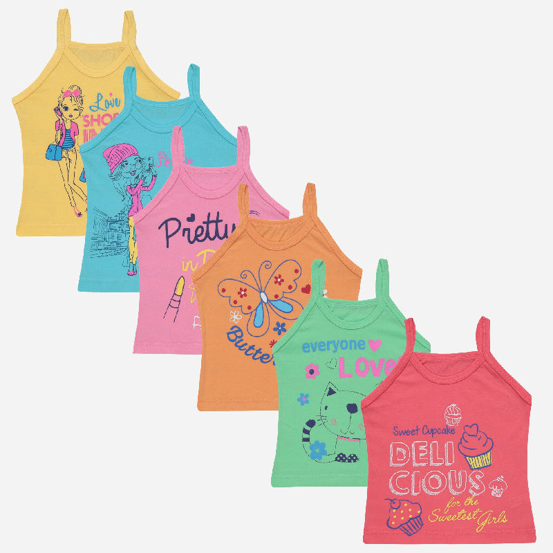 Bodycare Girls Cotton Vest Dori Neck Sleeveless Solid Pack Of 6