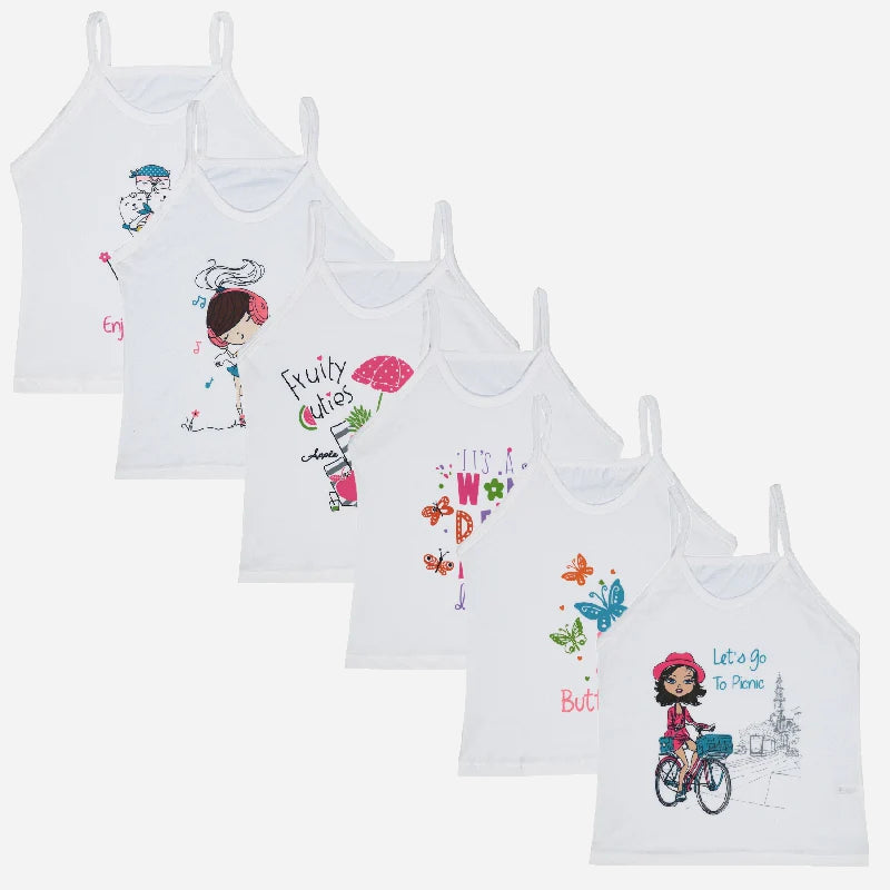 Bodycare Girls Cotton Vest Dori Neck Sleeveless Pack Of 6