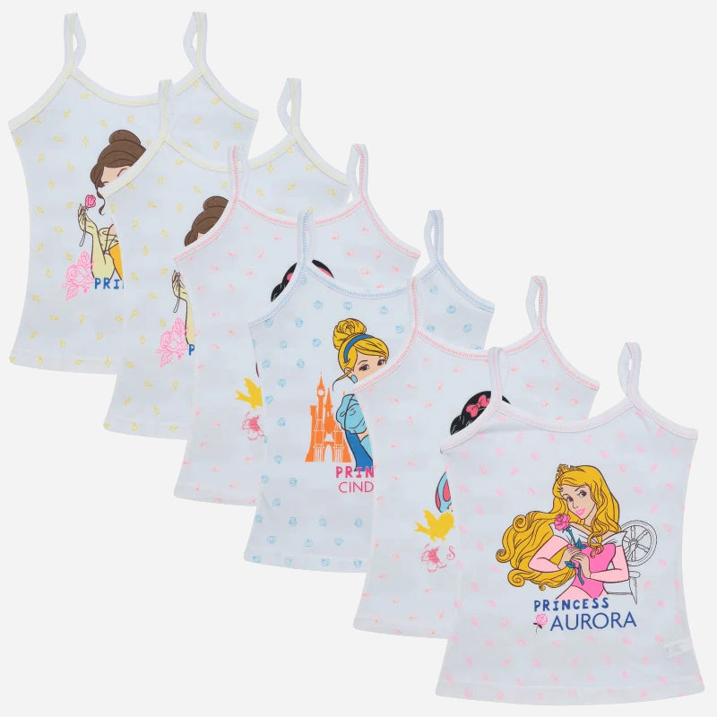 Bodycare Princess Girls Cotton Vest Dori Neck Sleeveless Solid Pack Of 6