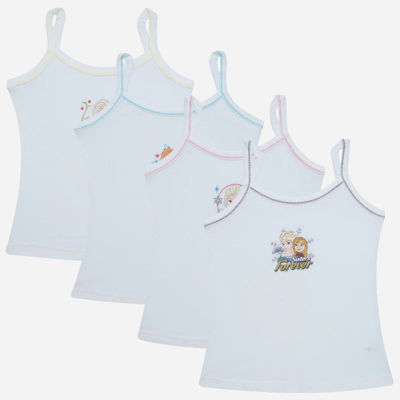 Bodycare Frozen Girls Cotton Vest Dori Neck Sleeveless Solid Pack Of 4