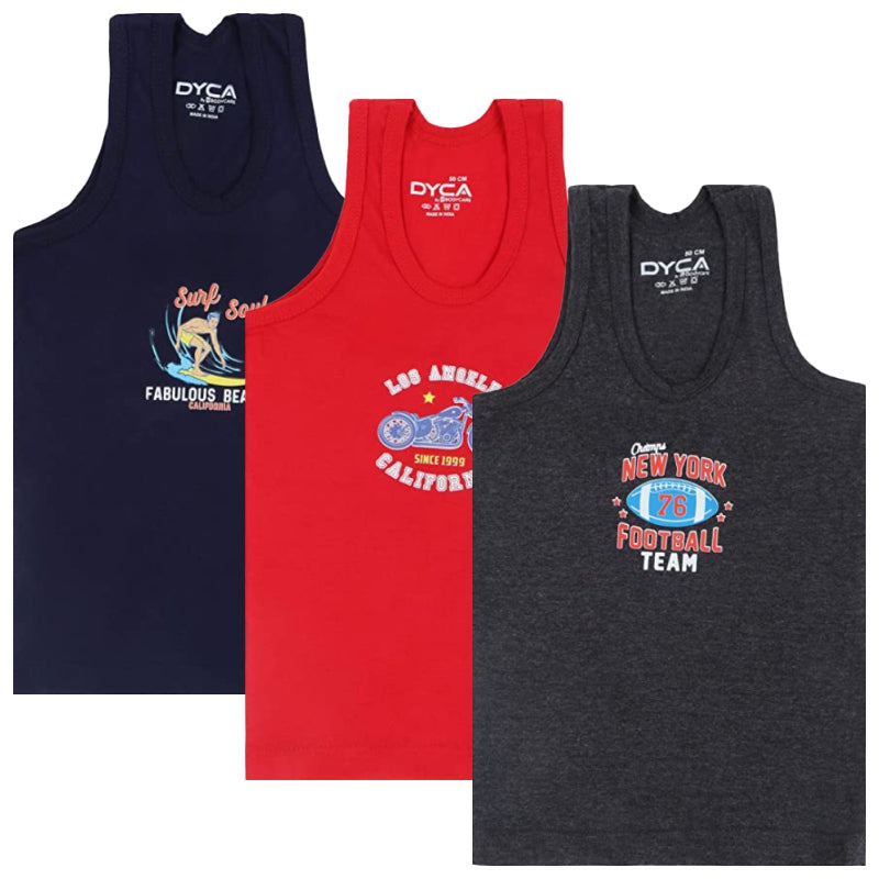 DYCA Boys Cotton Printed Vest Round Neck Sleeveless Pack Of 3