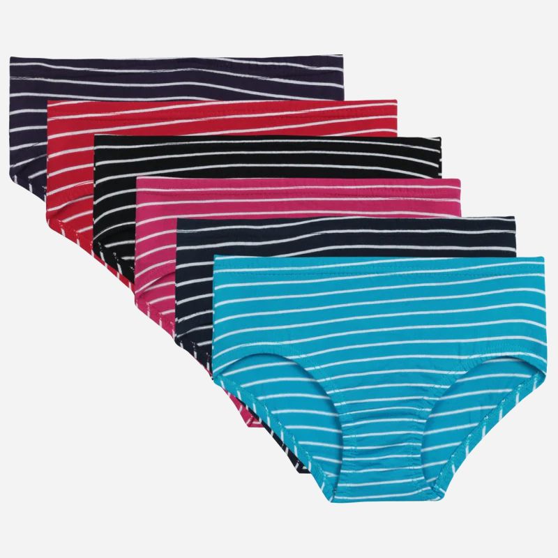 Bodycare Girls Cotton Panty | Stripe | Lycra Waistband | Pack Of 6