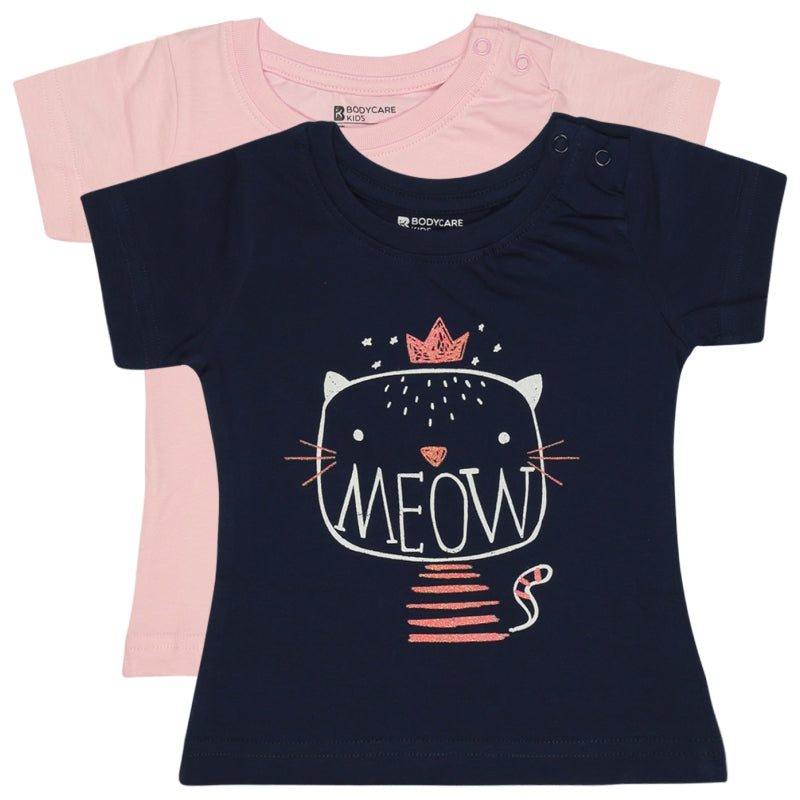 Bodycare Girls Cotton Round Neck Half Sleeves Tshirt Pack Of 2