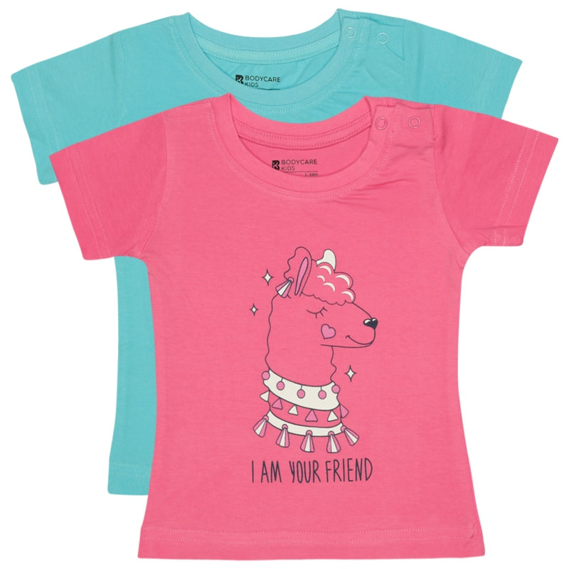 Bodycare Girls Cotton Round Neck Half Sleeves Tshirt Pack Of 2