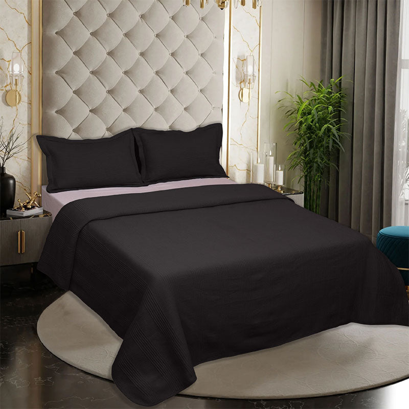 BodyComfy 100% Cotton Hosiery King-Size Fitted Bedcover – Checkered Block Texture