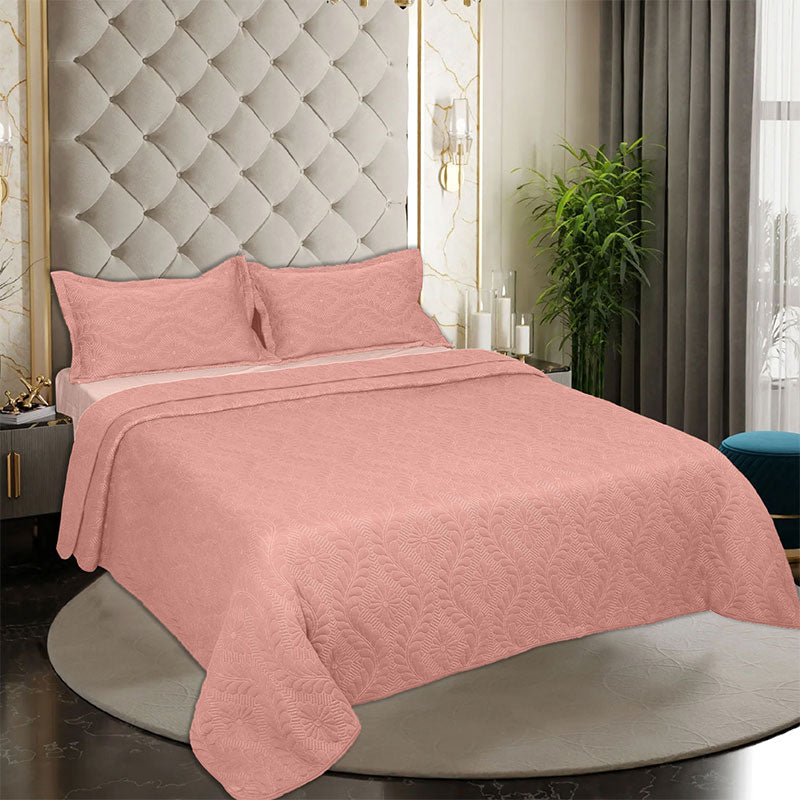 BodyComfy 100% Cotton Hosiery King-Size Fitted Bedcover – Quilted Floral Motif Print