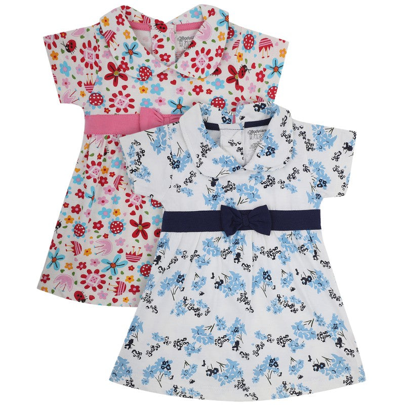 Bodycare Girls Cotton Frock Round Neck Half Sleeves Pack Of 2