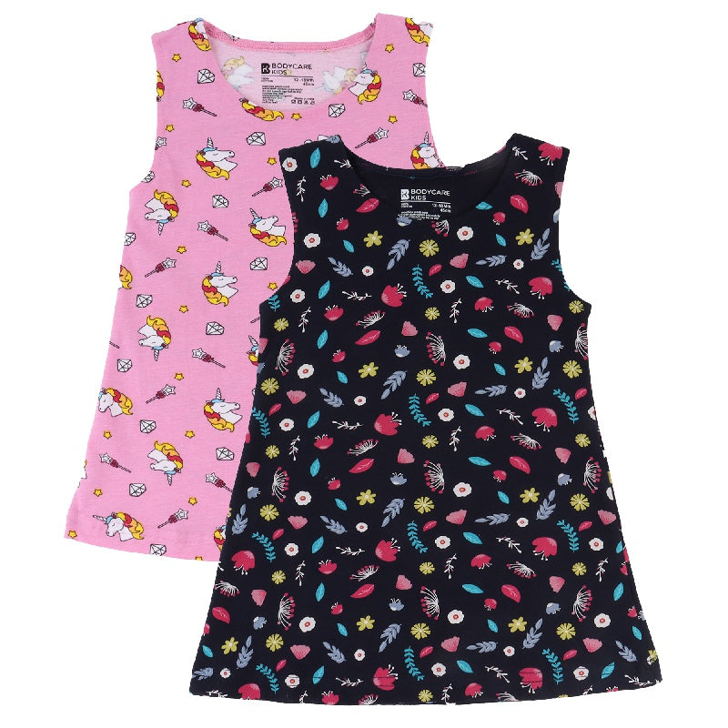 Bodycare Girls Cotton Frock Round Neck Sleeveless Pack Of 2