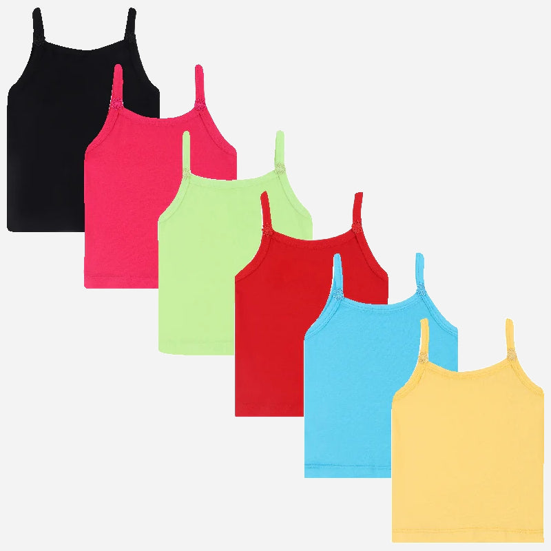 DYCA Girls Cotton Vest Dori Neck Sleeveless Solid Pack Of 6