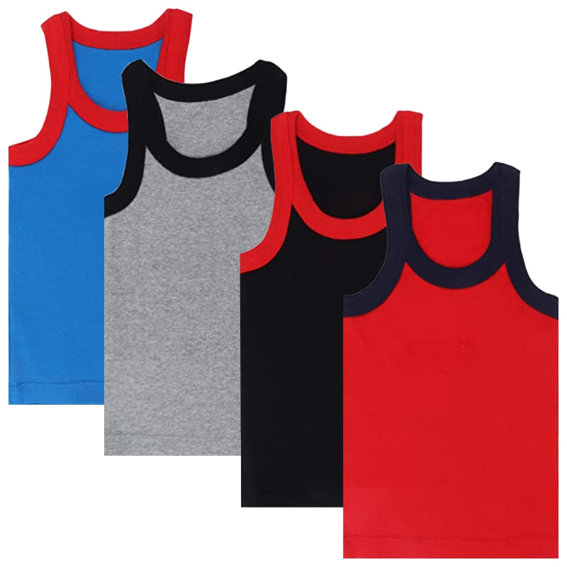 DYCA Boys Cotton Solid Vest Round Neck Sleeveless Pack Of 4
