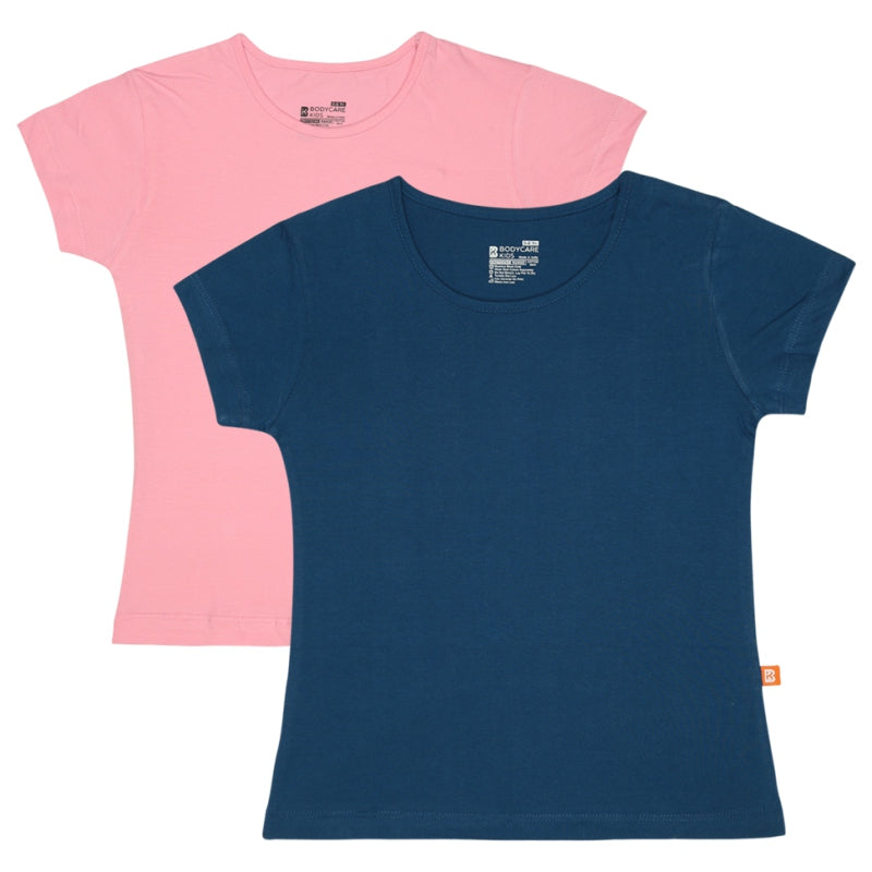 Bodycare Girls Cotton Round Neck Half Sleeves Tshirt Pack Of 2