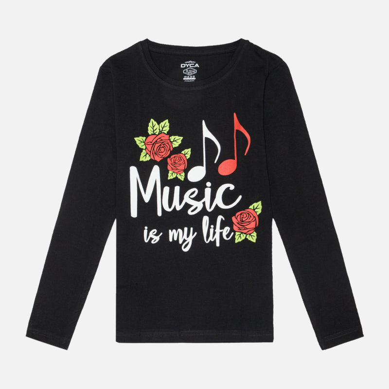 Dyca Girls Tshirt Round Neck Full Sleeves Solid - Black