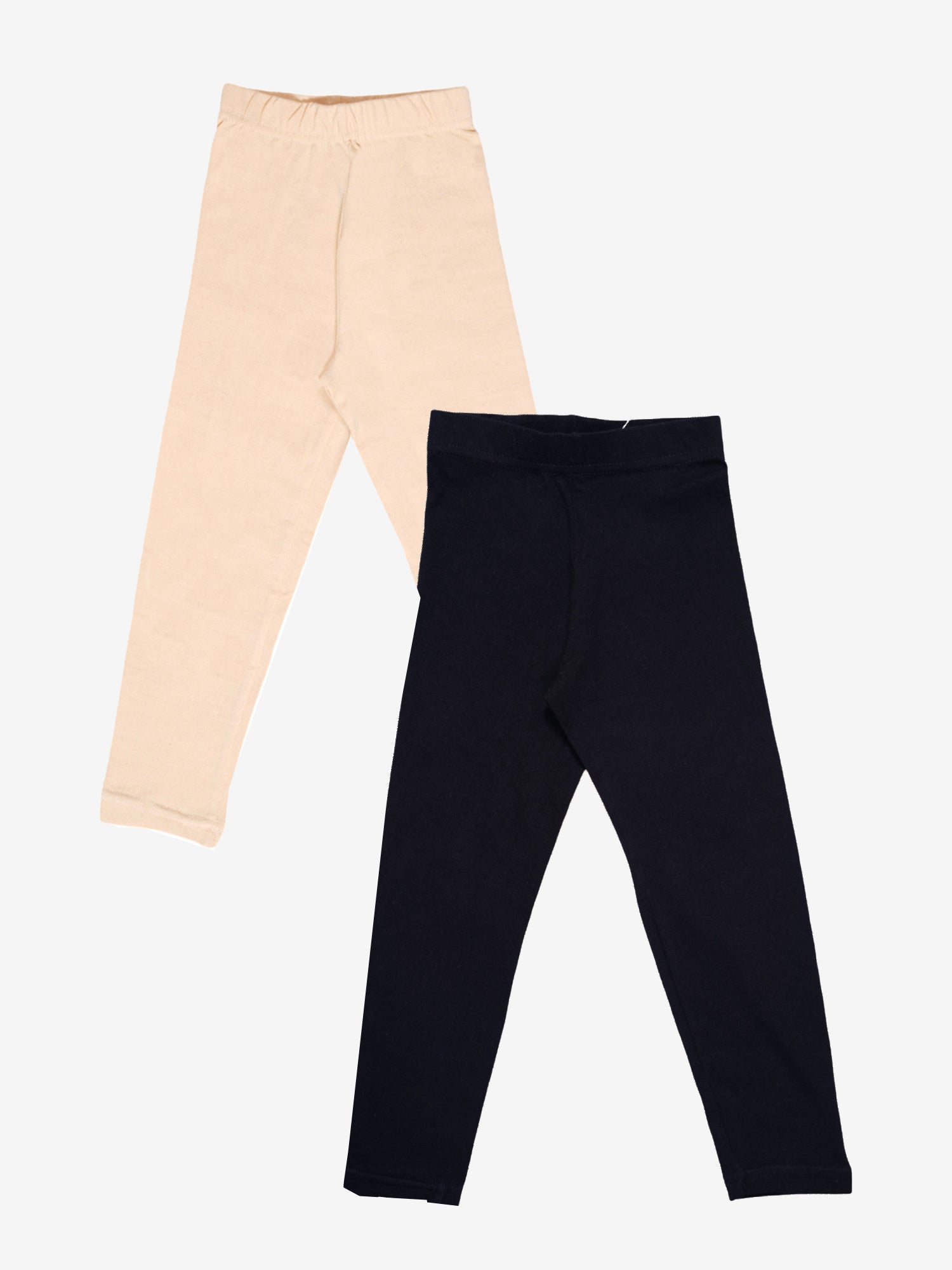 Dyca Girls Solid Leggings Pack Of 2 - Beige & Black
