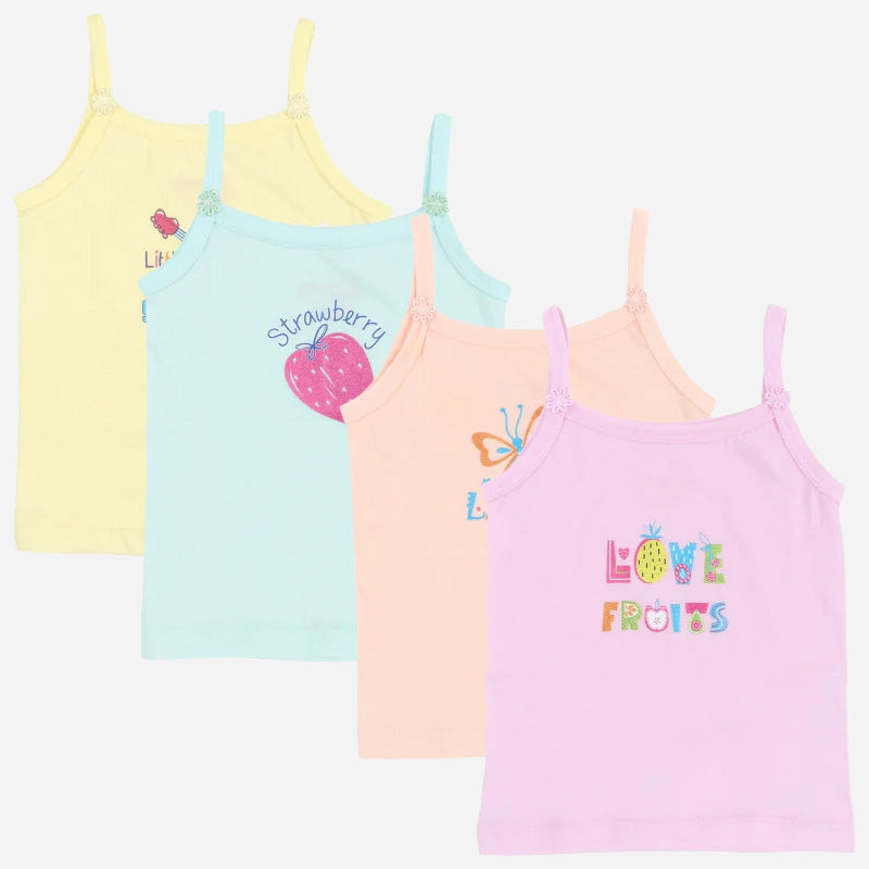 DYCA Girls Cotton Printed Vest Dori Neck Sleeveless Pack Of 4