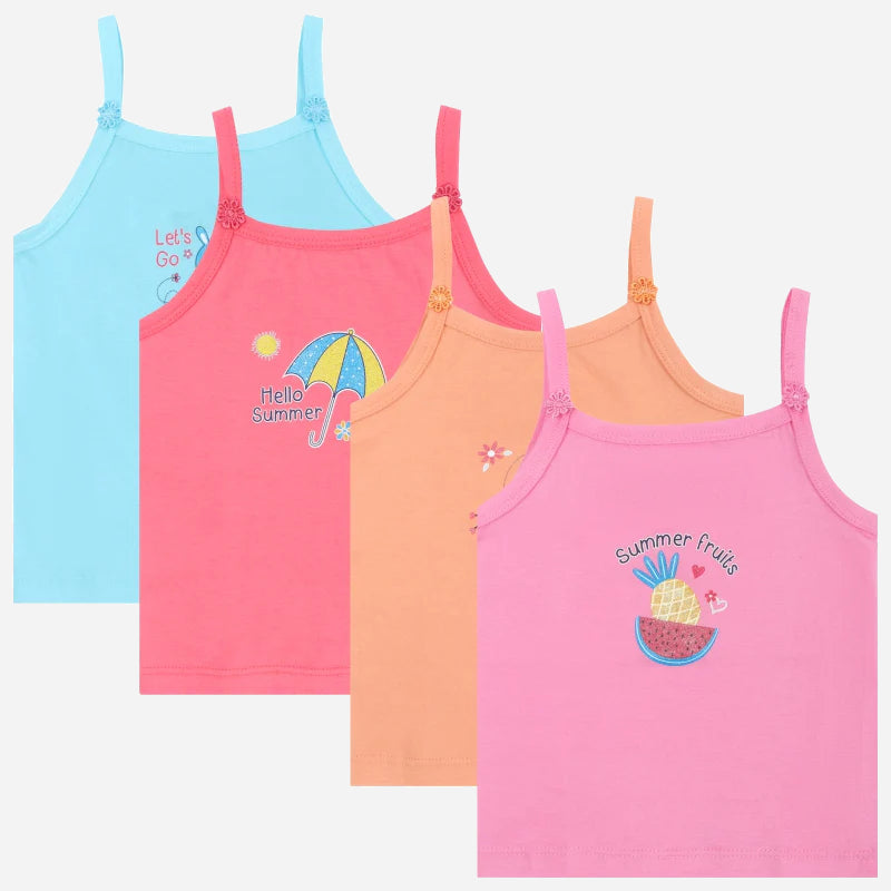 DYCA Girls Cotton Printed Vest Dori Neck Sleeveless Pack Of 4