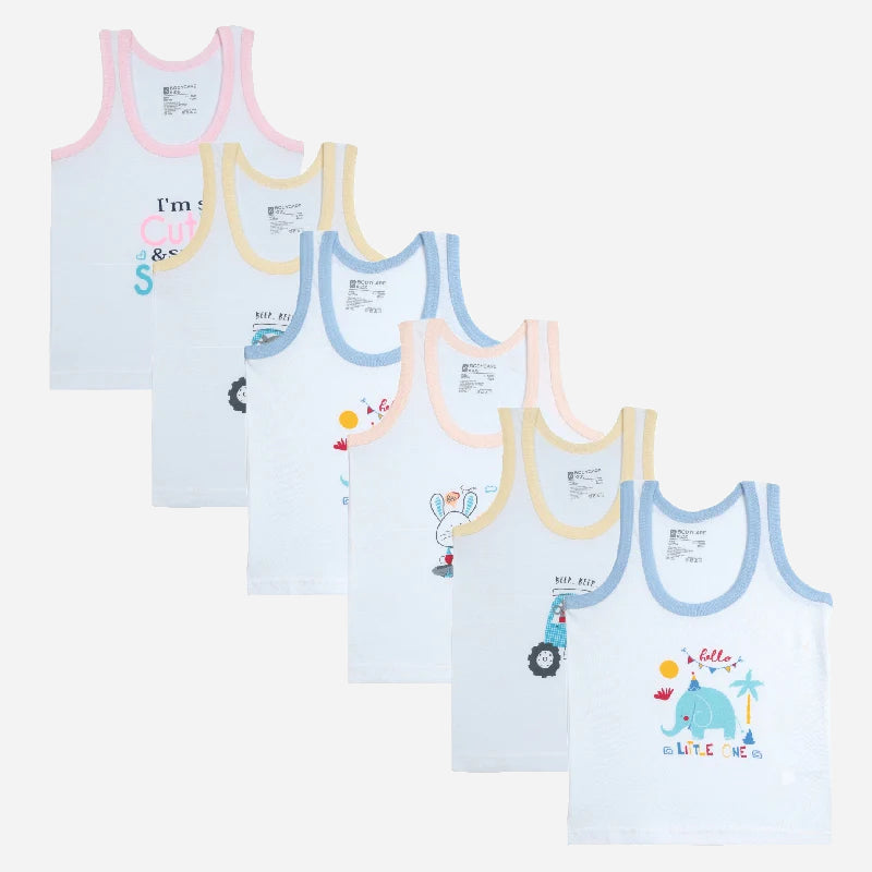 Bodycare Boys Cotton Vest Round Neck Sleeveless Solid Pack Of 6