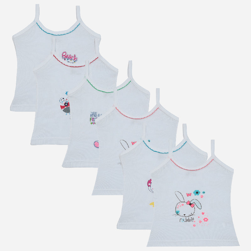 Bodycare Girls Cotton Vest Dori Neck Sleeveless Solid Pack Of 6