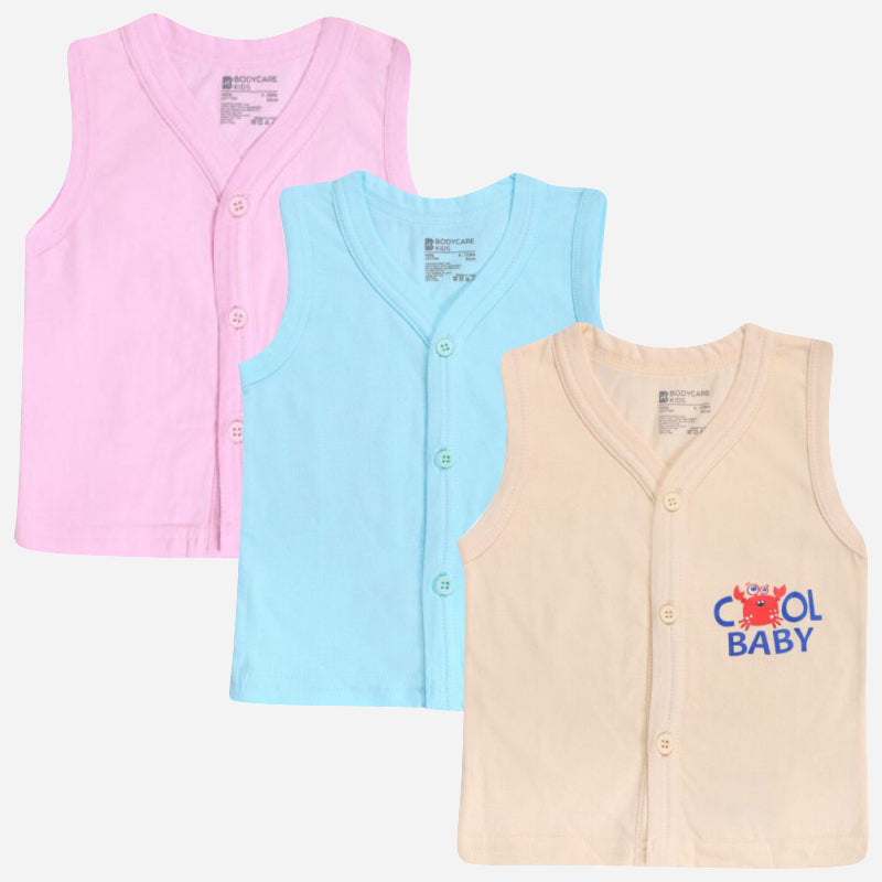 Bodycare Unisex Vest Front Open Half Sleeves Solid Pack Of 3