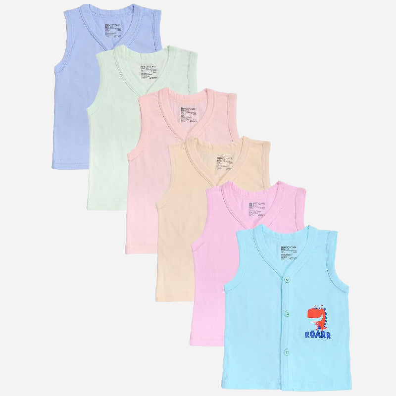Bodycare Unisex Vest Front Open Half Sleeves Solid Pack Of 6