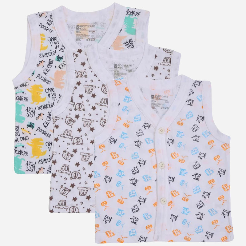 Bodycare Unisex Vest Front Open Sleeveless Pack Of 3