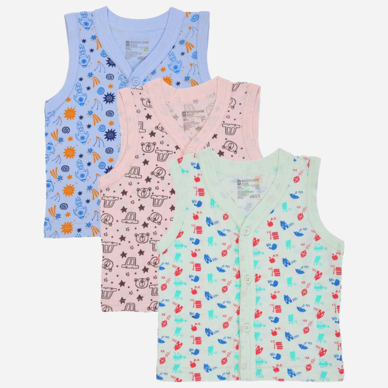 Bodycare Unisex Vest Front Open Sleeveless Pack Of 3