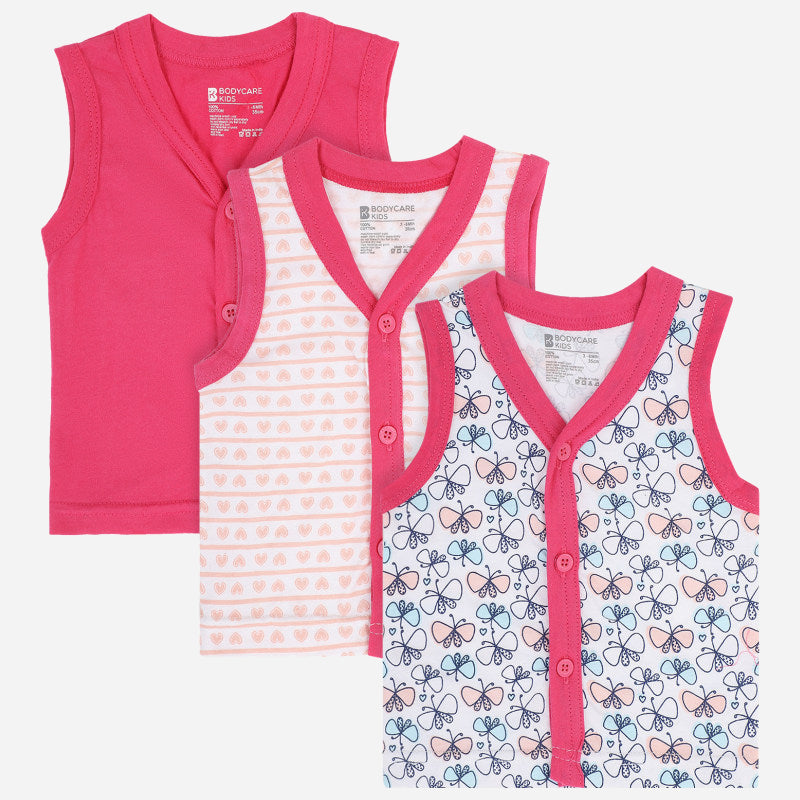 Bodycare Boys Vest Front Open Sleeveless Pack Of 3