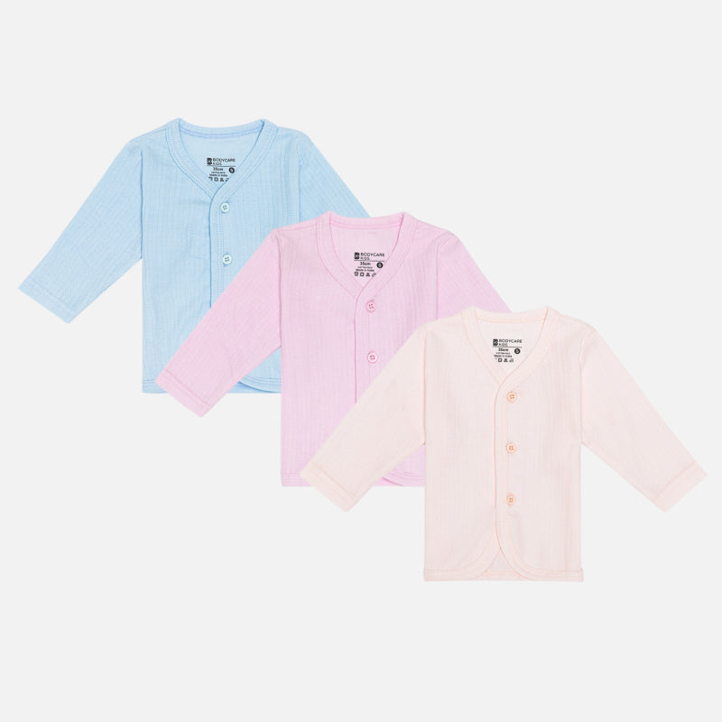 Bodycare Baby Front Open Top Front Open Full Sleeves Assorted Pack Of 3