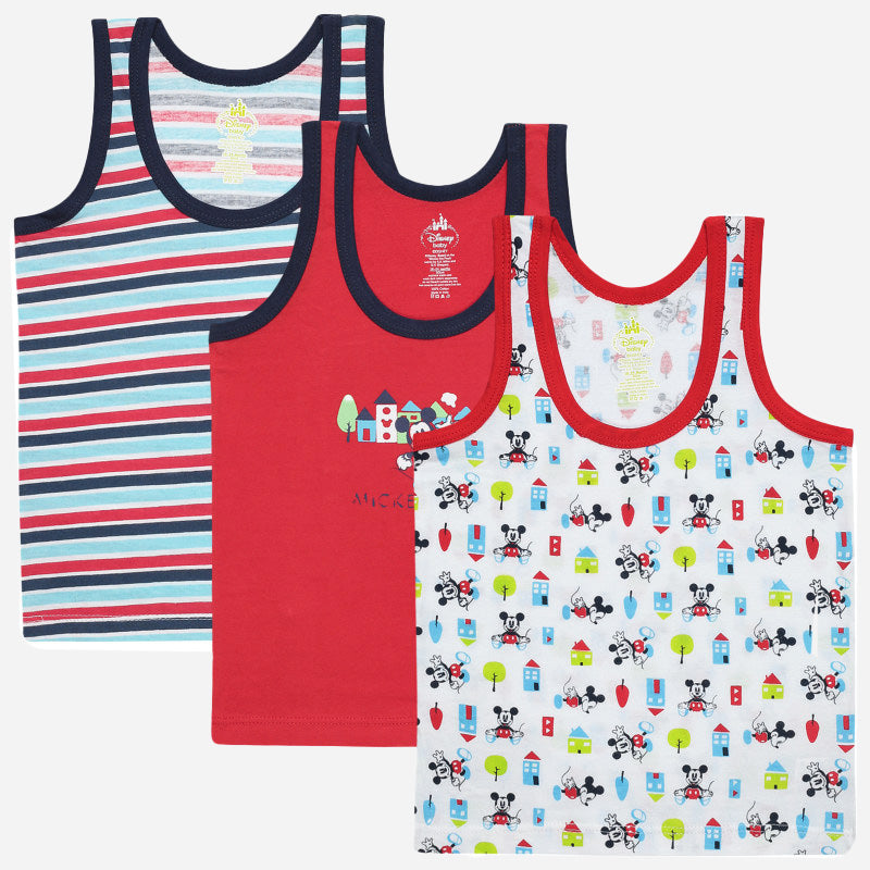 Bodycare Mickey & Friends Boys Vest Round Neck Sleeveless Pack Of 3