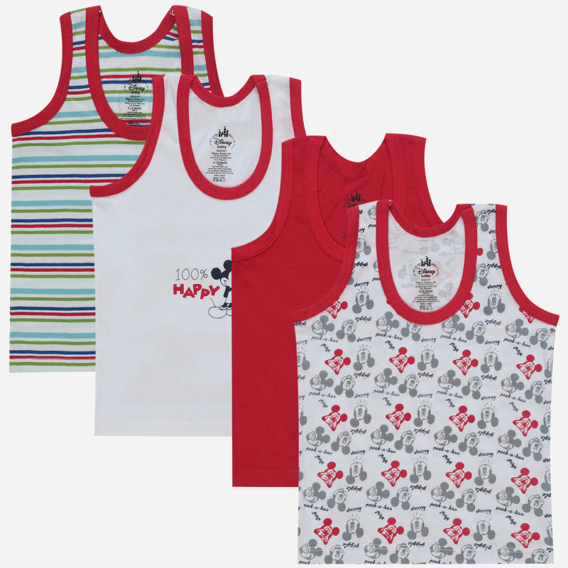 Bodycare Mickey & Friends Boys Vest Round Neck Sleeveless Solid Pack Of 4