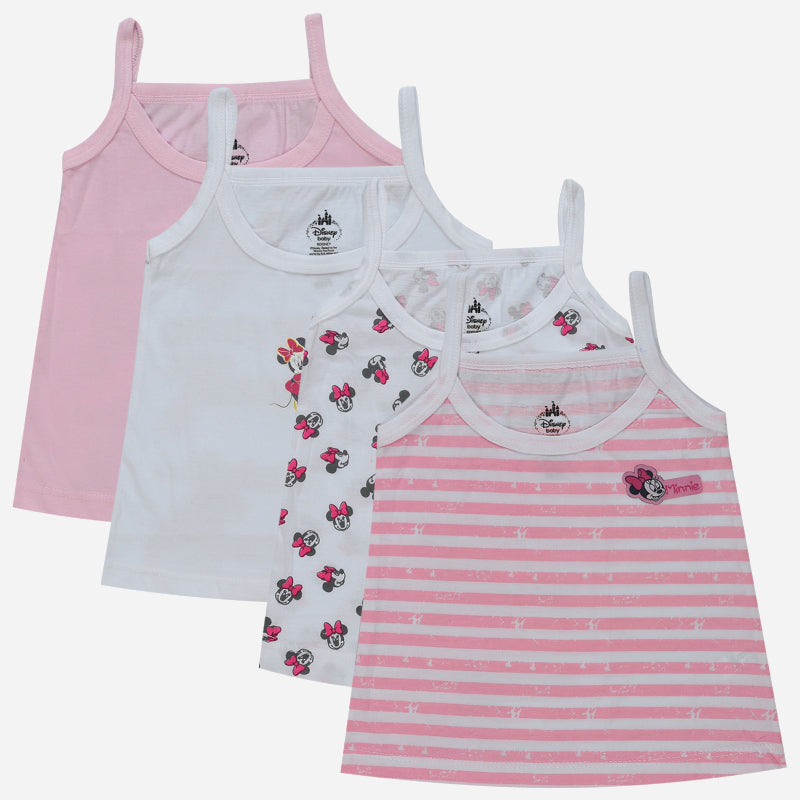 Bodycare Minnie & Friends Girls Vest Dori Neck Sleeveless Solid Pack Of 4