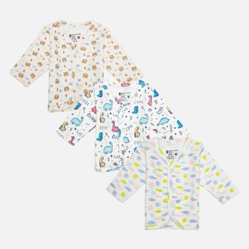 Bodycare Unisex Baby Thermal Front Open Top Full Sleeves Pack Of 3 - Assorted