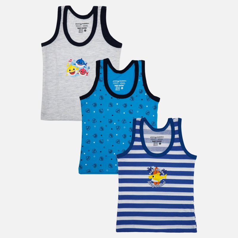 Bodycare Unisex Baby Shark Vest Round Neck Sleeveless Solid Pack Of 3 - Assorted