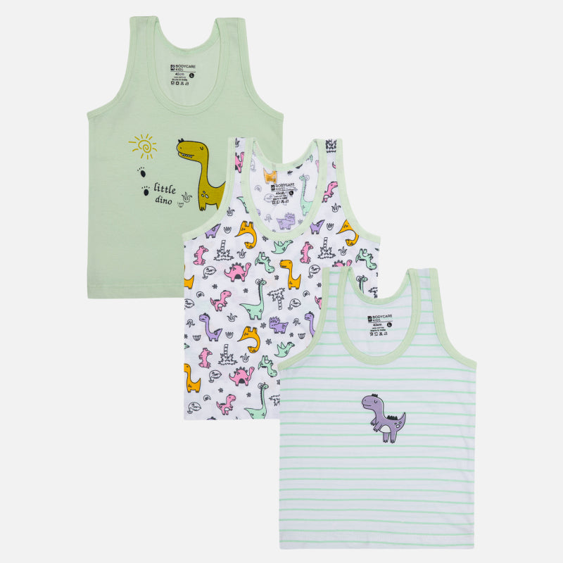 Bodycare Boys Vest Round Neck Sleeveless Solid Assorted Pack Of 3