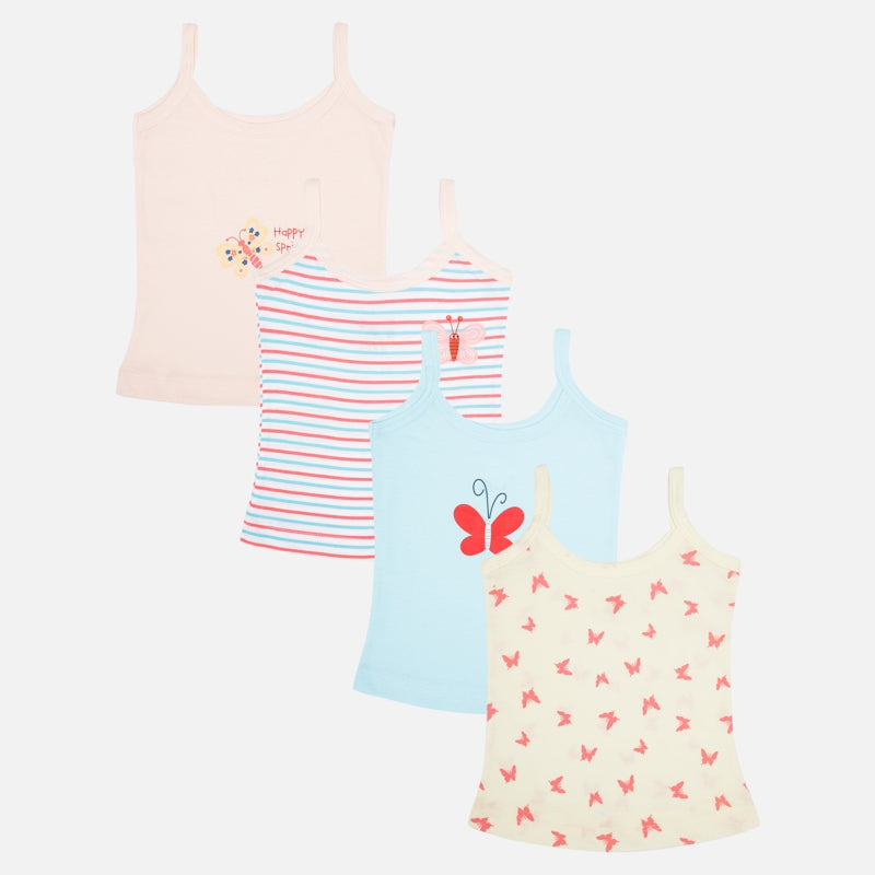 Bodycare Girls Vest Dori Neck Sleeveless Solid Pack of 3 - Assorted