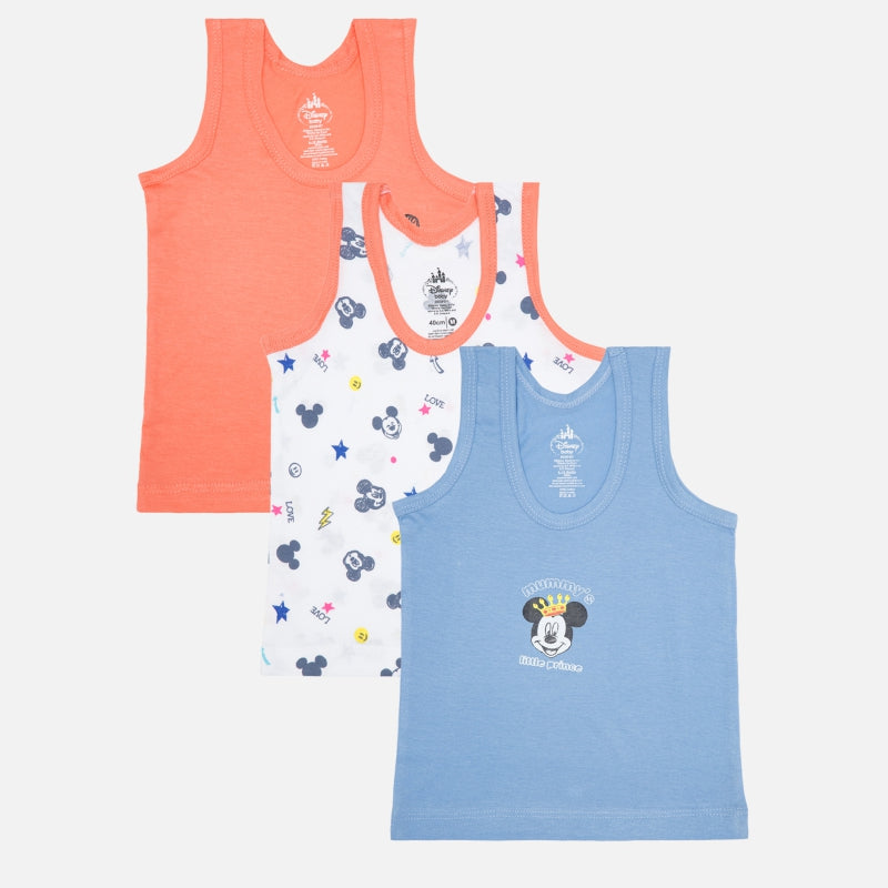 Bodycare Mickey & Friends Boys Vest Round Neck Pack Of 3 - Assorted