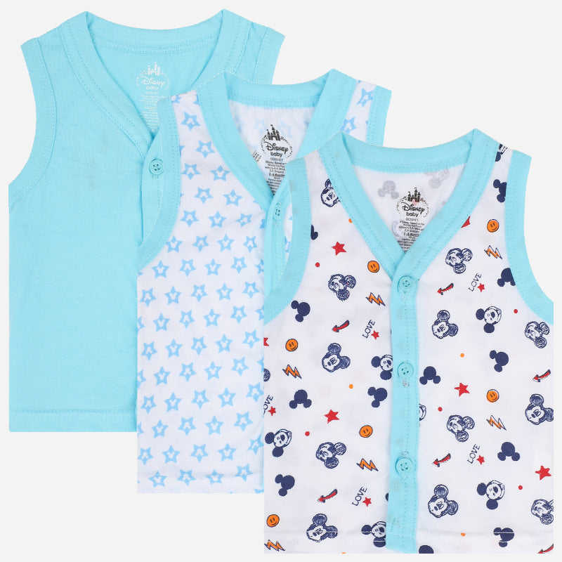 Bodycare Mickey & Friends Boys Vest Front Open Sleeveless Pack Of 3
