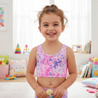 7 year old girl model, indoor background, happy vibe, size 1:1
