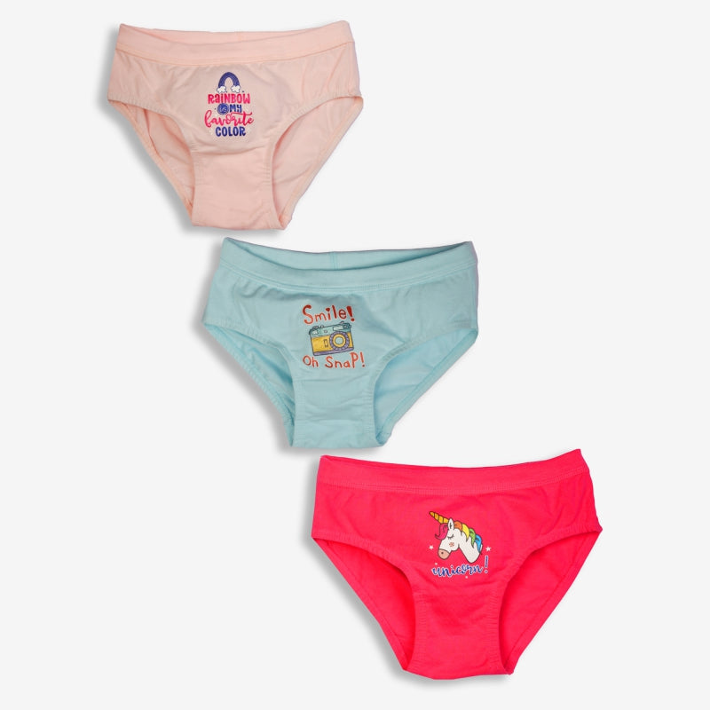 Bodycare Girls Panties Solid | Lycra Waistband | Assorted | Pack Of 3