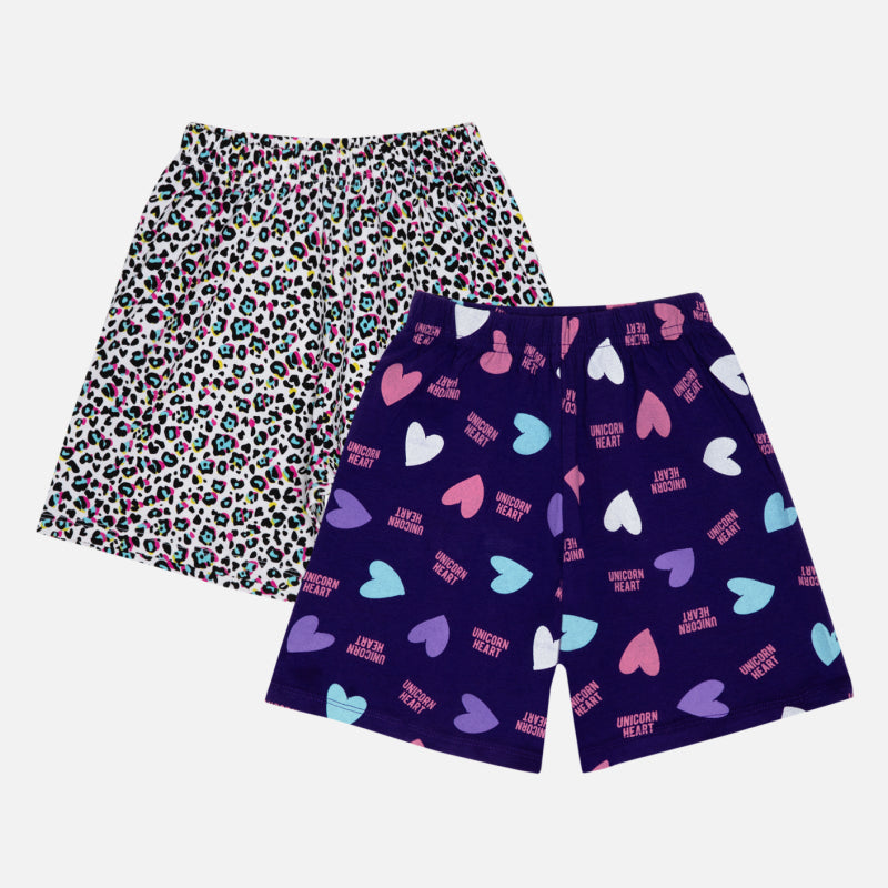 Bodycare Girls Shorts pack of 2  - Purple & Multi White