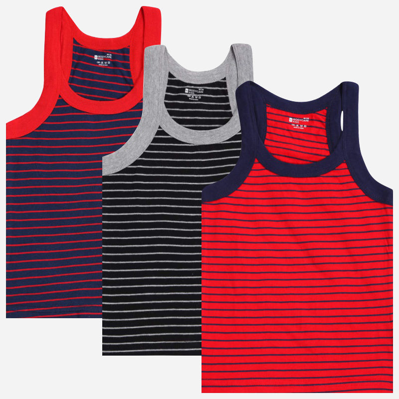 Bodycare Boys Stripe Vest Round Neck Sleeveless Pack Of 3