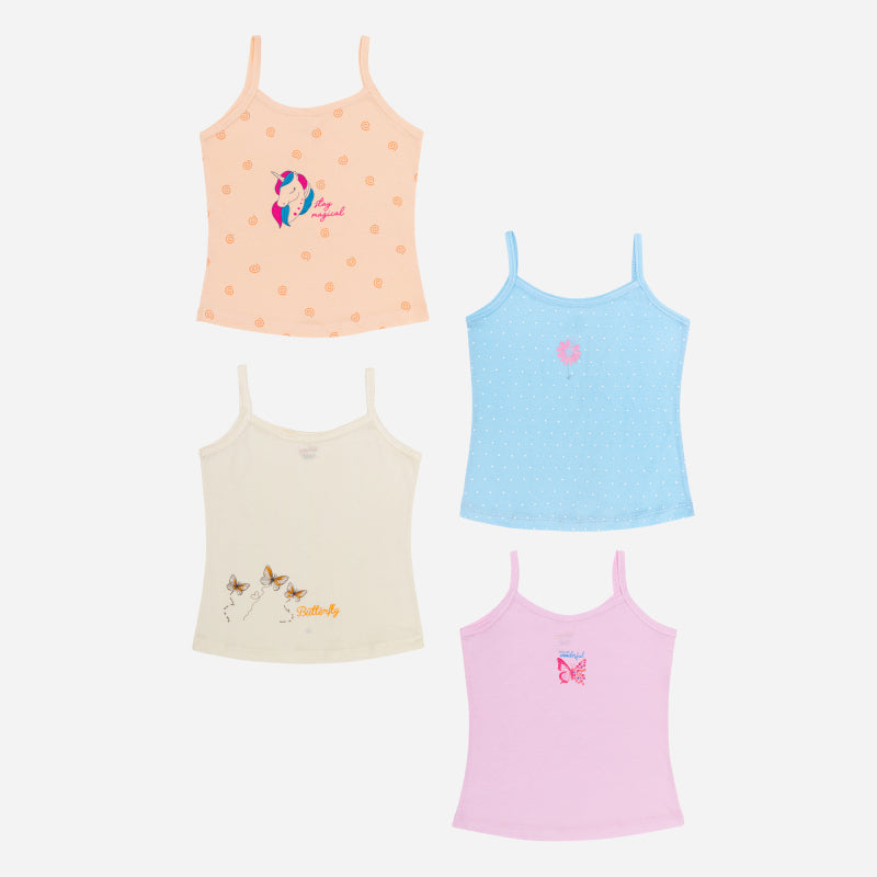Bodycare Girls 100% Organic Cotton Regular Fit Vest Dori Neck Sleeveless Pack of 4 – Assorted