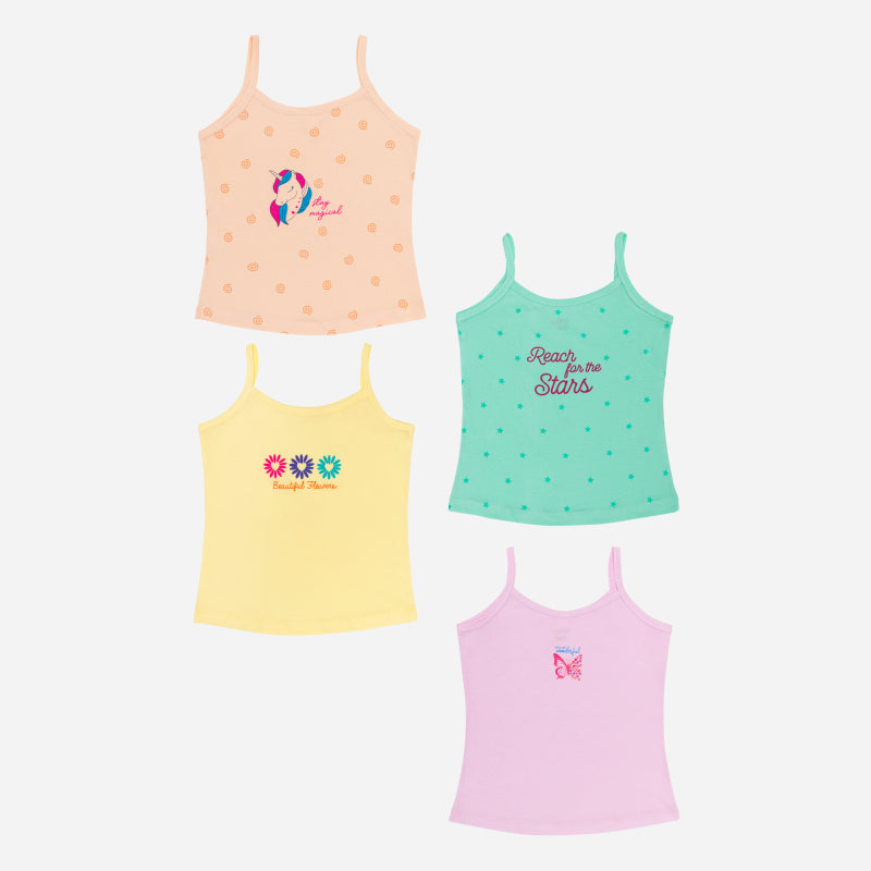 Bodycare Girls 100% Organic Cotton Regular Fit Vest Dori Neck Sleeveless Pack of 4 – Assorted