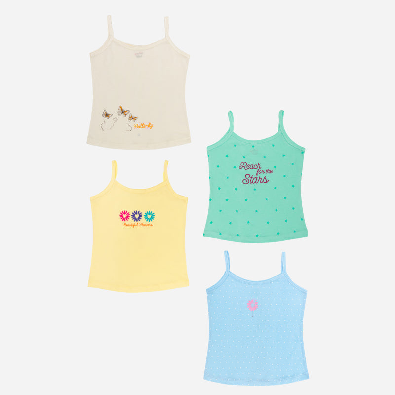 Bodycare Girls 100% Organic Cotton Regular Fit Vest Dori Neck Sleeveless Pack of 4 – Assorted