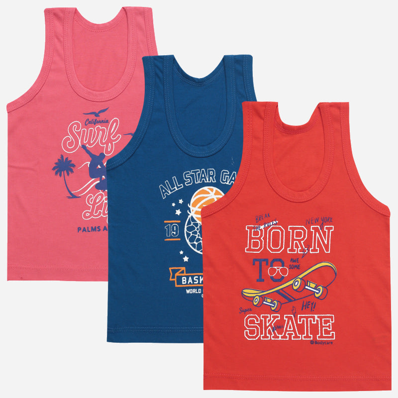 Bodycare Boys Vest Round Neck Sleeveless Solid Pack Of 3