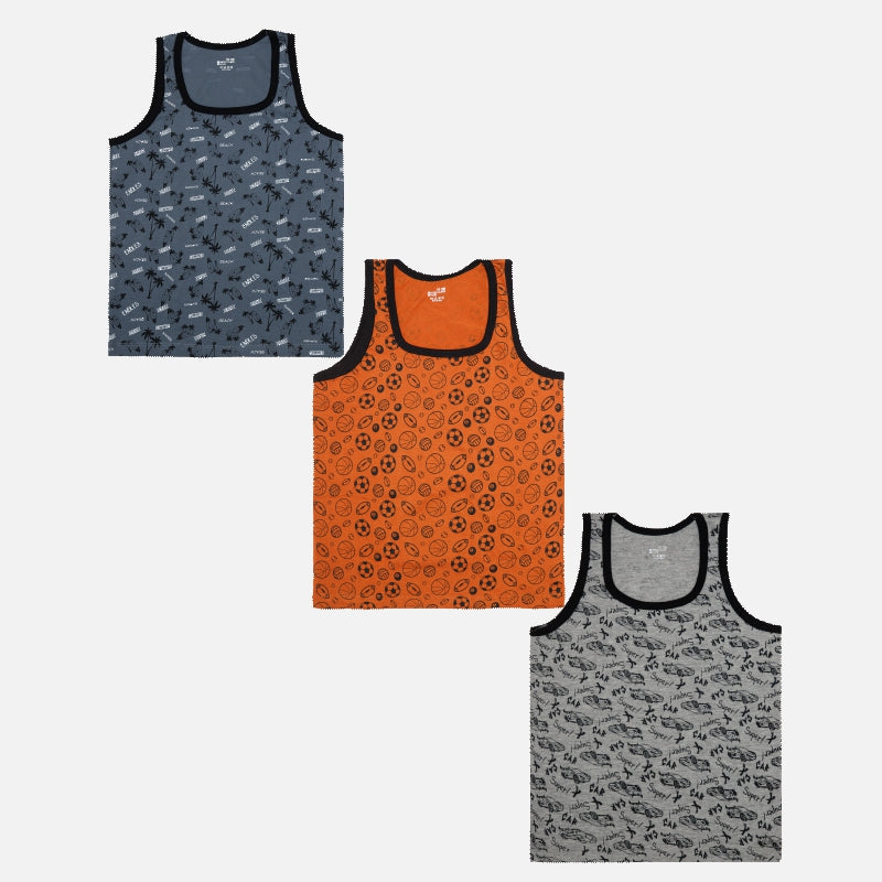 Bodycare Boys Vest Round Neck Sleeveless Pack Of 3 - Assorted