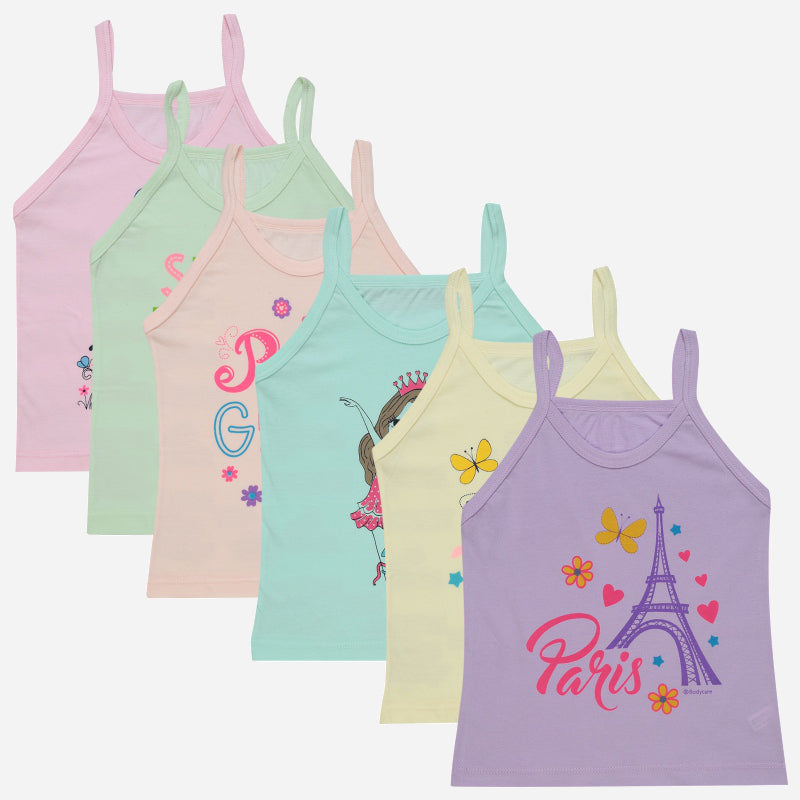 Bodycare Girls Cotton Vest Dori Neck Sleeveless Solid Pack Of 6