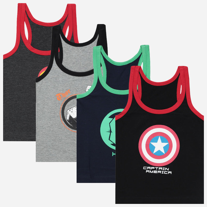 Bodycare Avengers Boys Vest Round Neck Sleeveless Solid Pack Of 4