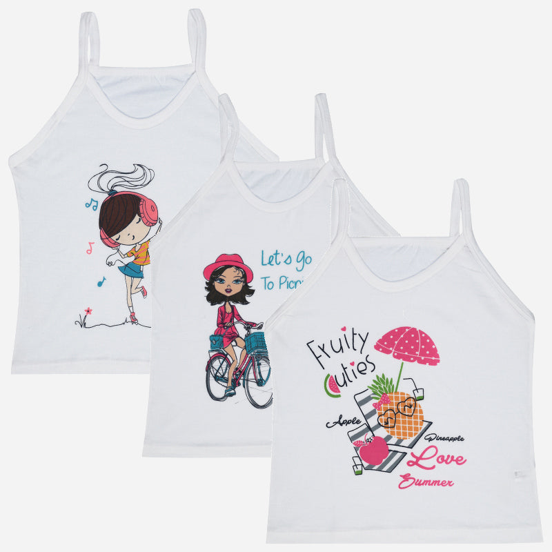 Bodycare Girls Vest Dori Neck Sleeveless Solid Pack Of 3
